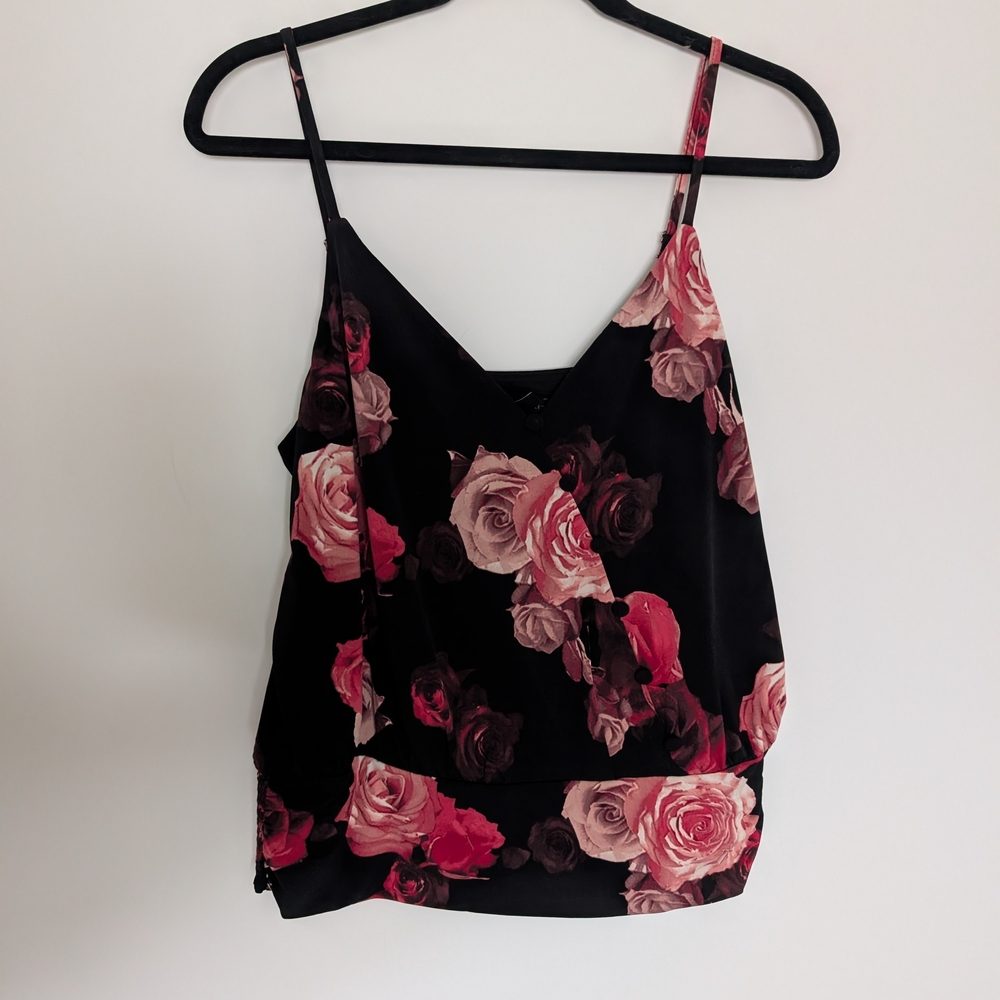 White House Black Market Black and Pink Floral Camisole